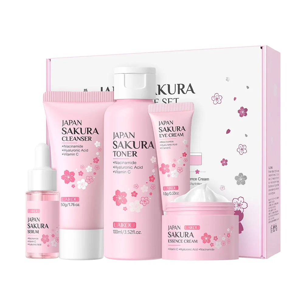 Sakura Skin Care Set 5 Piece Korean Moisturizing Cleansing Fine Line Gift Set for Women