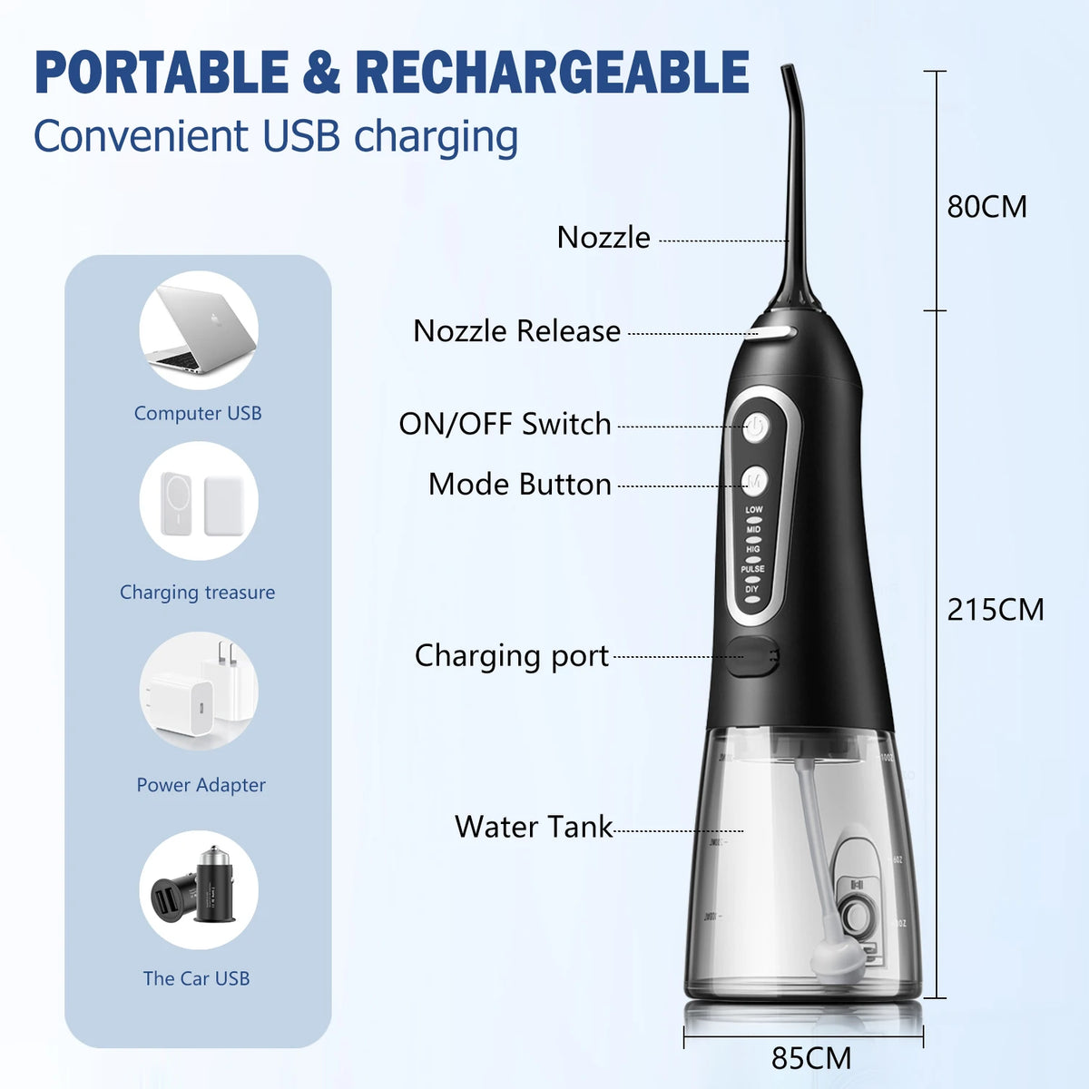 Portable Dental Water Flosser High Pressure Manual Oral Irrigator for Household Teeth Cleaning
